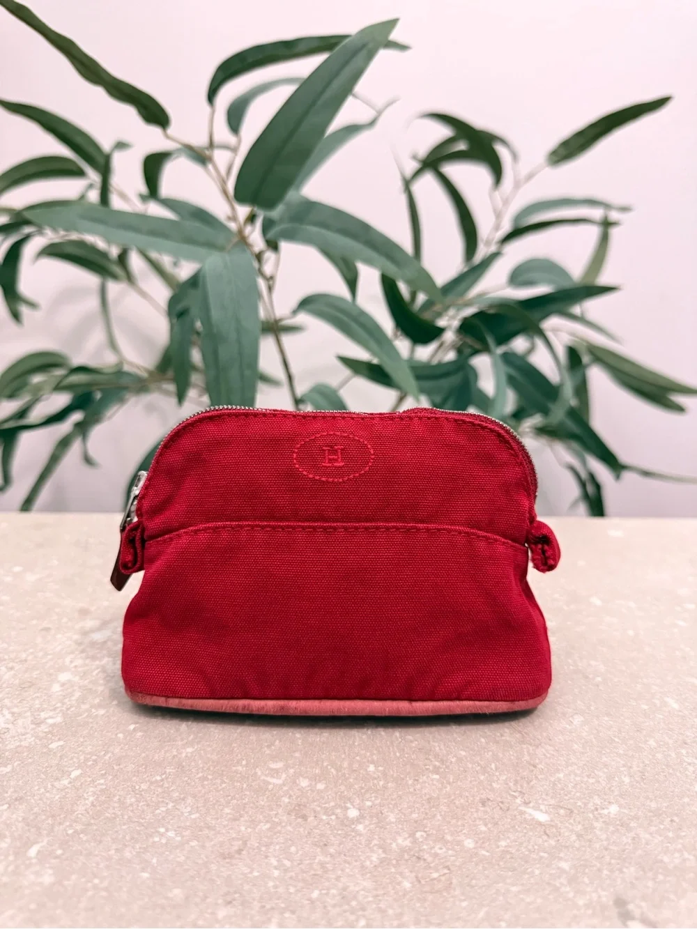 Hermes Bolide Pouch TPM Red Canvas Travel Cosmetic Bag